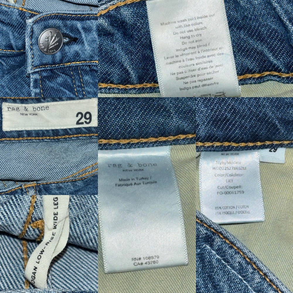 Rag & Bone Logan Low Rise Wide Leg Jean button fly blue jeans in Lily Women's 29 - Picture 4 of 16